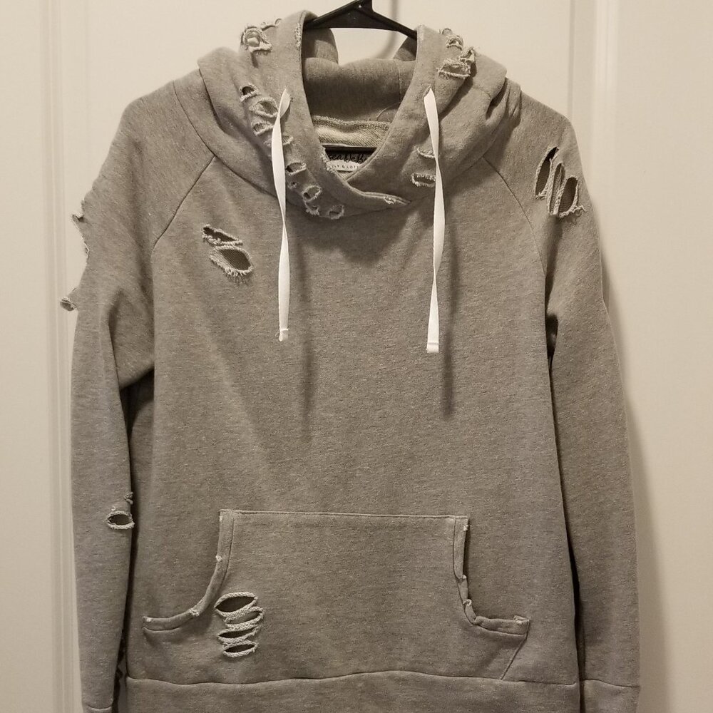 Chelsea DeBoer Gray Distressed Oversized Grunge Hoodie XS